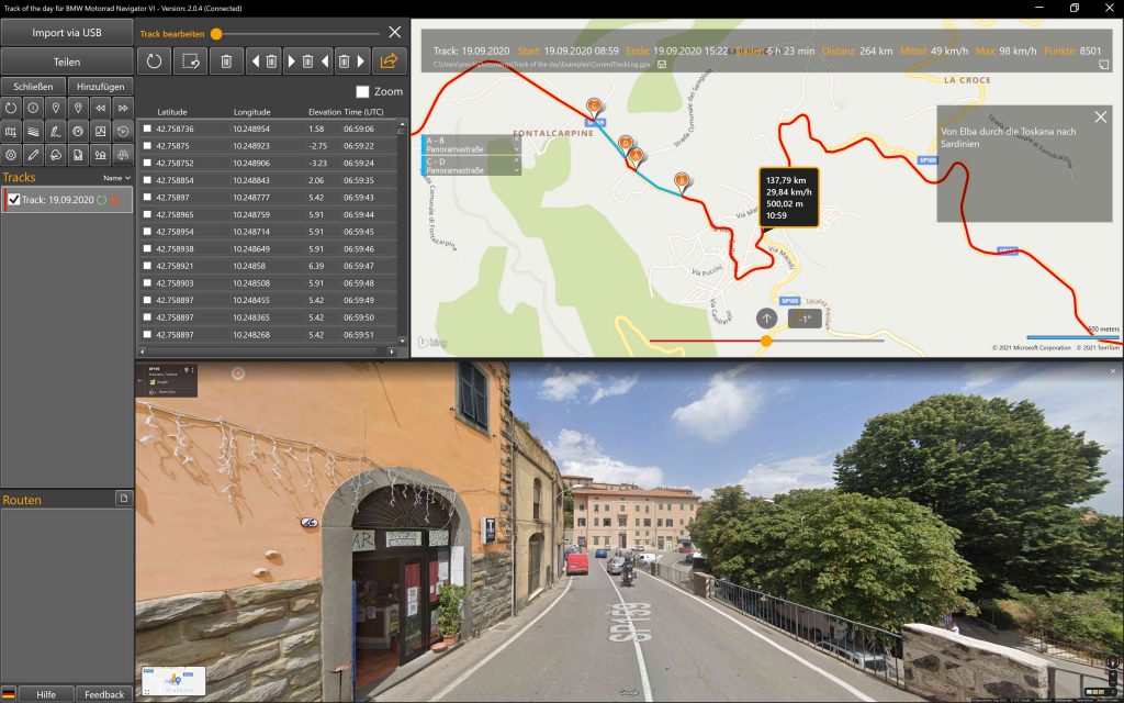 Einen Track virtuell erleben mit Track of the day und Google Streetview
